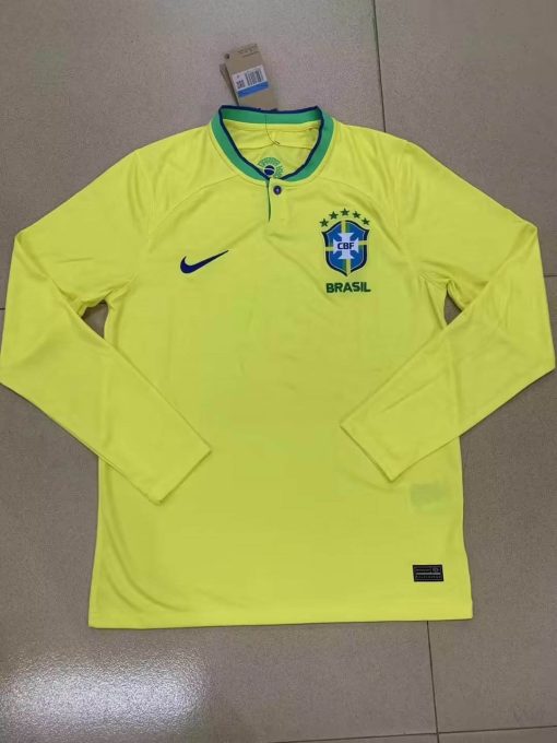 2022 FIFA World Cup Long Sleeve Brazil Home Soccer Jersey