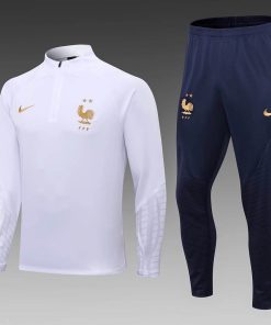 2022 France Half-Pull Training Suit White Football Shirt Set