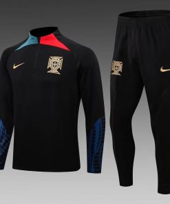 2022 Portugal Half-Pull Training Suit Black Football Shirt Set