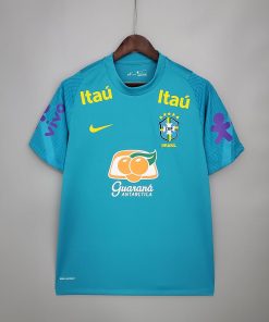 2021 Brazil Training Wear Lake Blue Soccer Jersey