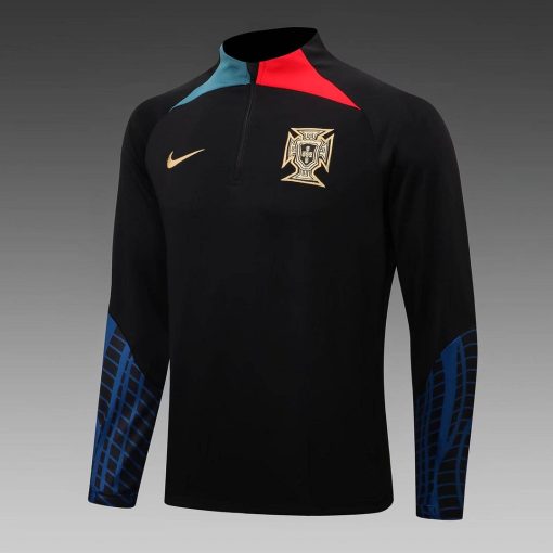 2022 Portugal Half-Pull Training Suit Black Football Shirt Set