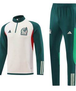 2023 Mexico Half-Pull Training Suit White - Green Soccer Jersey Set