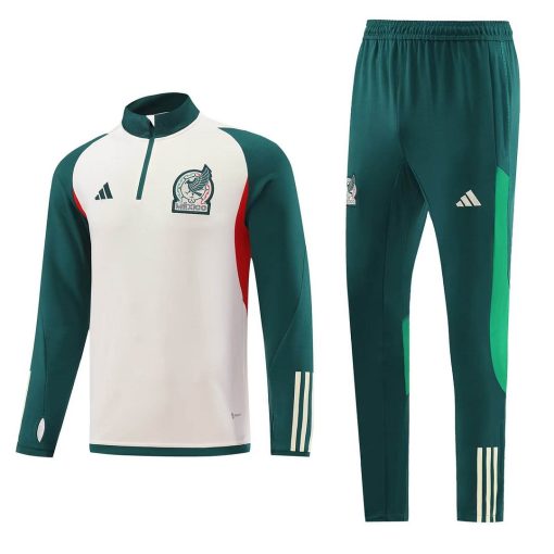 2023 Mexico Half-Pull Training Suit White - Green Soccer Jersey Set