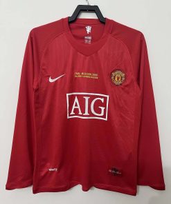 2007-2008 Retro Long Sleeve Manchester United Football Shirt Home Thai Quality