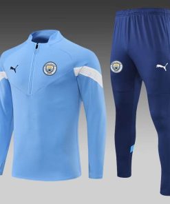 2022/2023 Manchester City Half-Pull Training Suit Blue Football Shirt Thai Quality Set