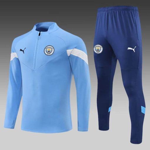 2022/2023 Manchester City Half-Pull Training Suit Blue Football Shirt Thai Quality Set