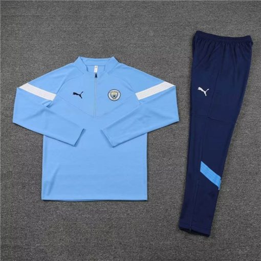 2022/2023 Manchester City Half-Pull Training Suit Blue Football Shirt Thai Quality Set