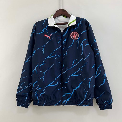 2023/2024 Manchester City Reversible Windbreaker Navy blue Soccer Jersey  Thai Quality