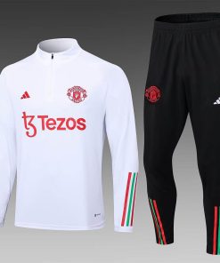 2023/2024 Manchester United Half-Pull Training Suit White Football Shirt  Thai Quality Set