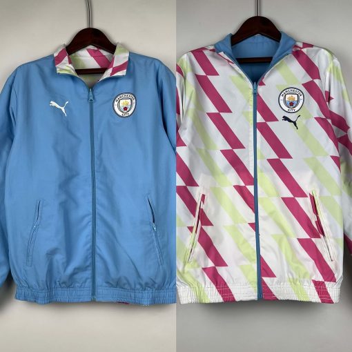 2023/2024 Manchester City Reversible Windbreaker Blue Soccer Jersey  Thai Quality