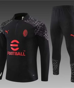 2023/2024 AC Milan Half-Pull Training Suit Black Football Shirt  Thai Quality Set