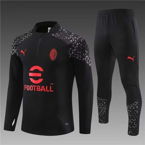 2023/2024 AC Milan Half-Pull Training Suit Black Football Shirt  Thai Quality Set