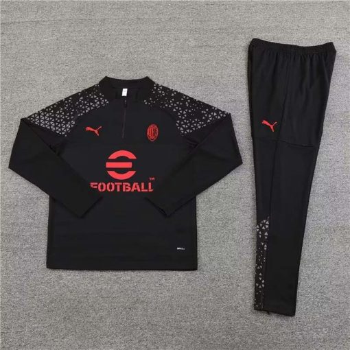 2023/2024 AC Milan Half-Pull Training Suit Black Football Shirt  Thai Quality Set