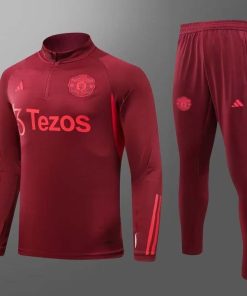 2023/2024 Manchester United Half-Pull Training Suit Purplish red Football Shirt  Thai Quality Set