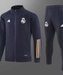 2023/2024 Real Madrid Long Zipped Jacket Navy blue Football Shirt Set