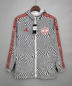 2021/2022 Manchester United Jersey Windbreaker Black-White Stripes