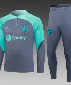 2023/2024 Barcelona Half-Pull Training Suit Green-Gray Jersey Set